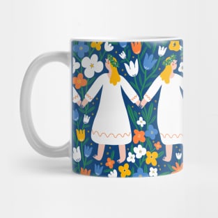 Midsummer dancing girls in flower field Mug